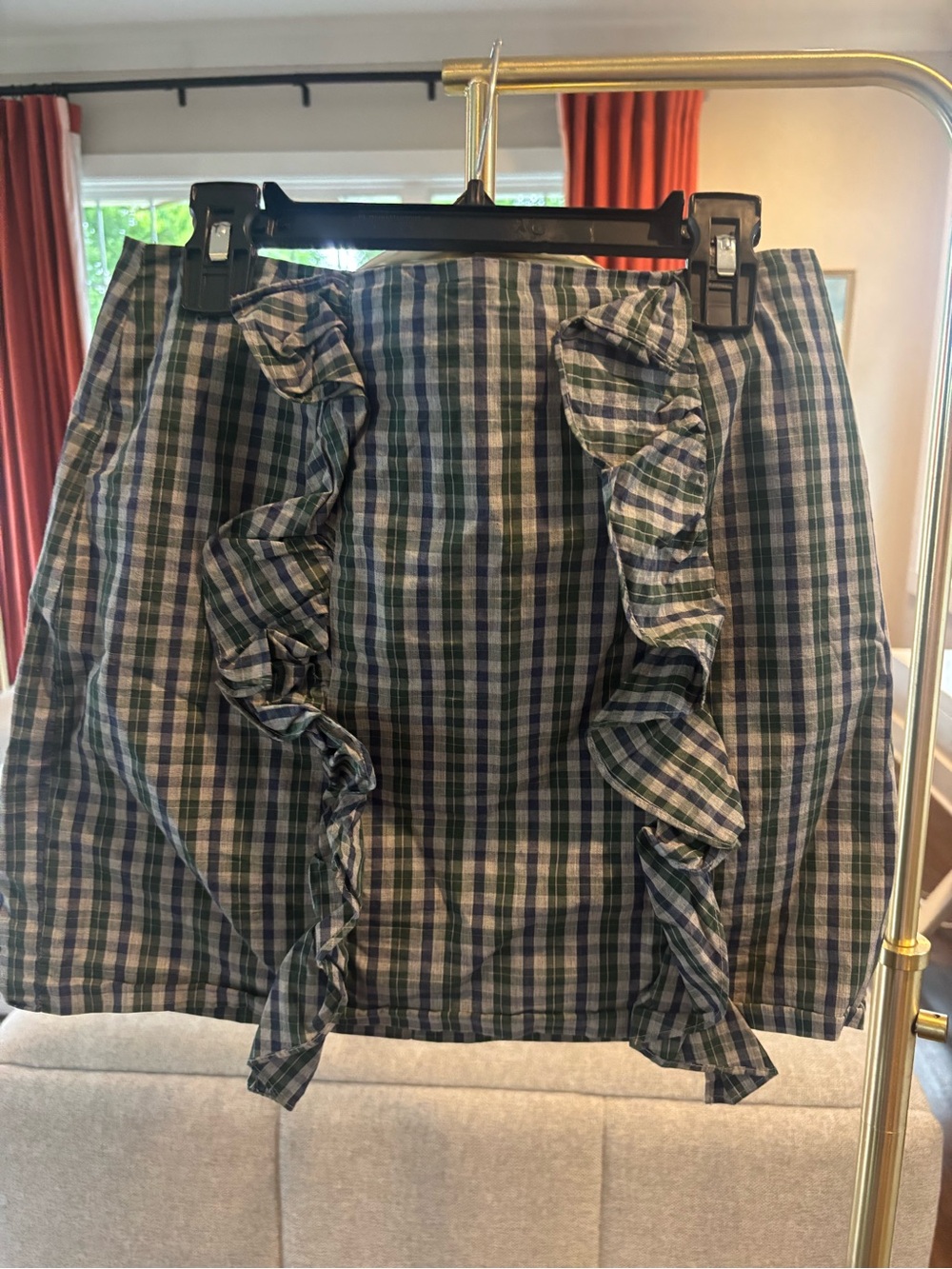 Lovers + Friends Green & Black Plaid Ruffle Mini Skirt